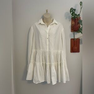 Free People Billie Long Sleeve Mini Shirt Dress Small White
